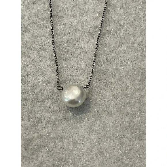 Sterling Silver Cable Chain Cultured Pearl 18 Inch Necklace 925 Lobster Clasp - Picture 2 of 4